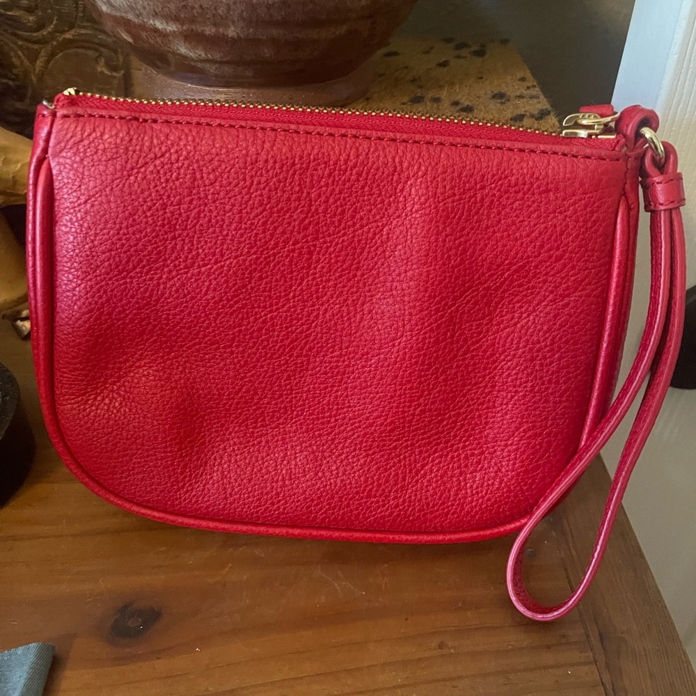 Talbots Red Pebbled Leather Wristlet Wallet with Gold Hardware